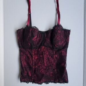 Vintage floral‎ corset top Y2K Victoria's Secret lace silk black pink bustier XS